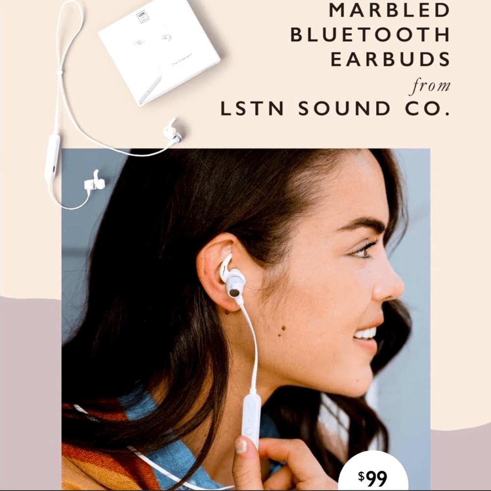 LSTN The Crescent Bluetooth Wireless Earbuds Earphones White Marble NIB